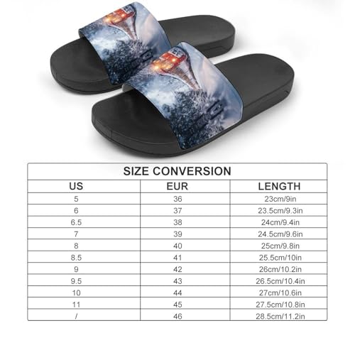 Swiss Winter Snowy Train House Slippers for Women Men Lightweight Open-toe Slide Shoes for Bathroom Swimming Beach2