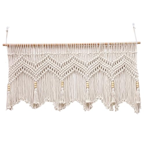 Cortinas de macramé para ventanas, cenefa de macramé tejida con cuerda de algodón de 52x21 pulgadas, cenefa bohemia corta para colgar en la pared para cocina, dormitorio, baño, sala de estar, balcó