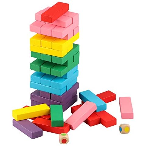 Wondertoys Wooden Stacking Toys Board Games Building Blocks for Kids Balancing Puzzles Toys Learning Educational Sorting Family Games- 48 pieces Cover