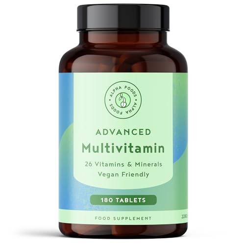 Multivitamins & Minerals - 180 Vegan Multivitamin Tablets for Men and Women - 26 Essential Active Vitamins & Minerals with Vitamin D, B12, VIT C, Magnesium and Zinc - Made in The UK - Alpha Foods