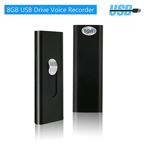 GikPal Digital Voice Recorder- 8GB 2 in 1 USB 512kbps Mini Flash Drive Disk Rechargeable Activated Audio Sound Recorder with 2 USB Ports & Microphone Support Play on Android Phones (Black)