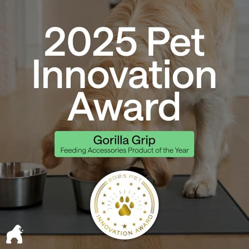 Image of GORILLA GRIP 100% Waterproof Raised Edge BPA Free Silicone Pet Feeding Mat, Dog Cat Food Mats Contain Spills Protects Floors, Placemats for Cats and Dogs Water Bowl, Pets Accessories 16x10, Green