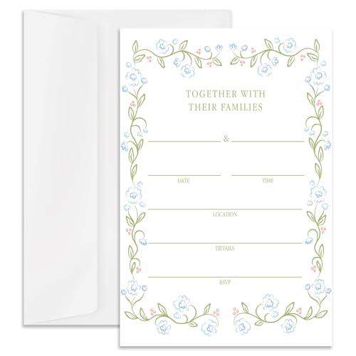 rizotus Green Wedding Invitations with Envelopes, 25 Garden Vine Frame Invitation Cards Blank Invites for Wedding Reception Bridal Baby Shower Engagement Birthday Dinner Party, 4 x 6 Inch -13