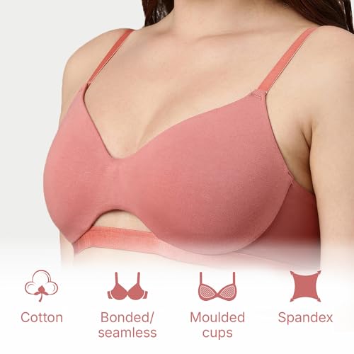 Image of Enamor Innovations CloudSoft, Invisi Neckline Women's Cotton Everyday T-Shirt Bra - Padded, Wirefree, Medium Coverage - A032