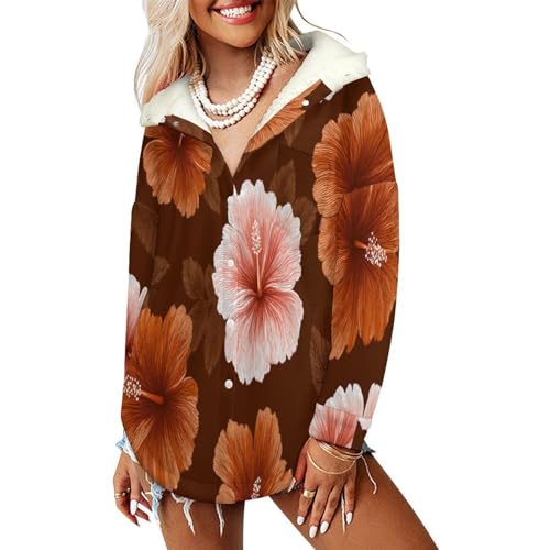 Manteaux polaire femme avec capuche veste oversize brun rétro chic