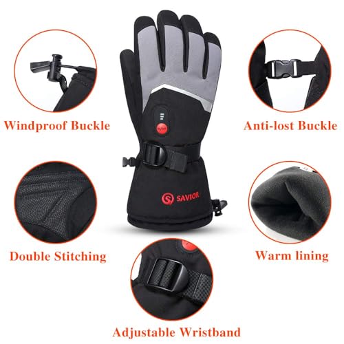 Image of SAVIOR HEAT Rechargeable Heated Gloves with 3 Heating Levels - Electric Ski Gloves, Touchscreen, Waterproof for Men Women