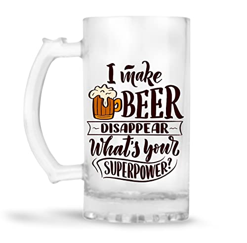 CHHAAP Glass Printed Beer Mug with Handle Gift for Men Dad Brother Husband Son Boyfriend Friends (470 ml)(BRMUG-9, Clear