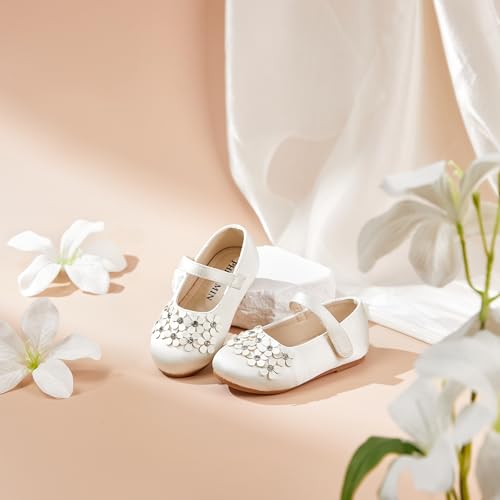 Image of PHIRAMIN Toddler Flower Girl Glitter Dress Shoes Little Girl Ballet Flats Bow Wedding Party