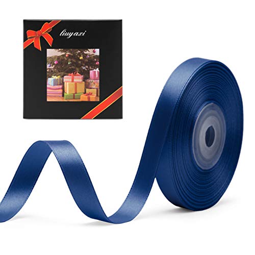 Image of Solid Color Double Faced Navy Blue Satin Ribbon 3 /8 inch X 25 Yards, Ribbons Perfect for Crafts, Wedding Decor, Bow Making, Sewing, Gift Package Wrapping and More