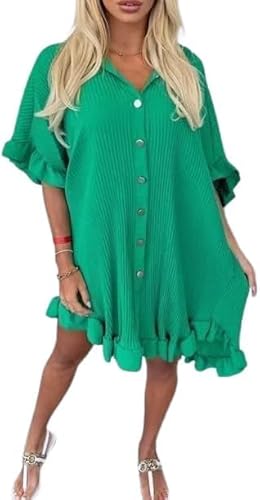 Shop Nova® Womens Ladies Gold Button Pleated Frill Summer Shirt Swing Smock Mini Dress Top (Jade Green, 12)