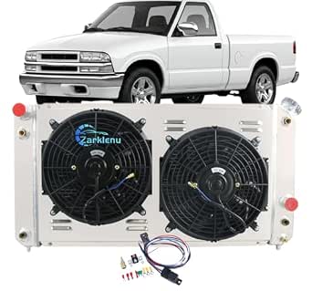 3 Row Aluminum Radiator Shroud Fans Relay Kit for 1996-2005 Chevrolet S10 GMC Blazer Jimmy Sonoma Bravada 4.3L V6 V8 Swap 1996 1997 1998 1999 2000 2001 2002 2003 2004 2005 Performance