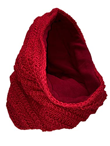 Thick Fleece Lined Wool Infinity/Cowl/Mobius Scarf/Hoodie (Deep Red)
