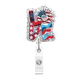 4th of July Badge Reel,Lover Flower Acrylic Badge for ID Card Badge,Telescoping Retractable Badge Holder Alligator Clip Accessories for Nurse,Medical Worker,Nursing Student,Teacher