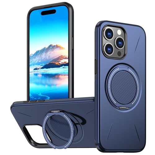 �X�}�z�P�[�X �Ή��@�� for iPhone 15 Pro�y���C�����X�[�d�E�ԍڗp�}�O�l�b�g�}�E���g�E�X�^���h�@�\�E�����h�~�@�\�t�� TPU+PC 2-in-1�zBlue