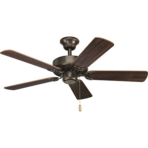 Progress Lighting P2500-20 42-Inch Fan with 5 Blades with Reversible Classic Walnut/Medium Cherry Blades, Antique Bronze Progress Lighting P2500-20 42-Inch Fan with 5 Blades with Reversible Classic Walnut/Medium Cherry Blades, Antique Bronze