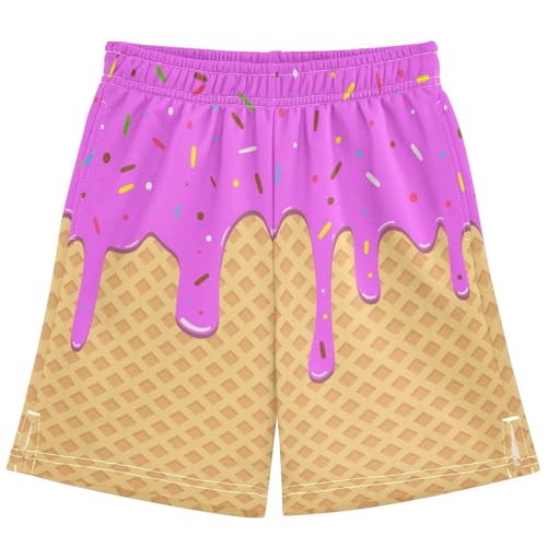 Boys Athletic Shorts Ice Cream Kids Active Sports Soccer Gym Shorts for Summer Casual Homewear 7-15Y