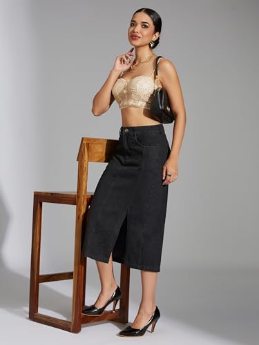 Image of Miss Chase Women's Straight High Rise Mini Denim Skirt