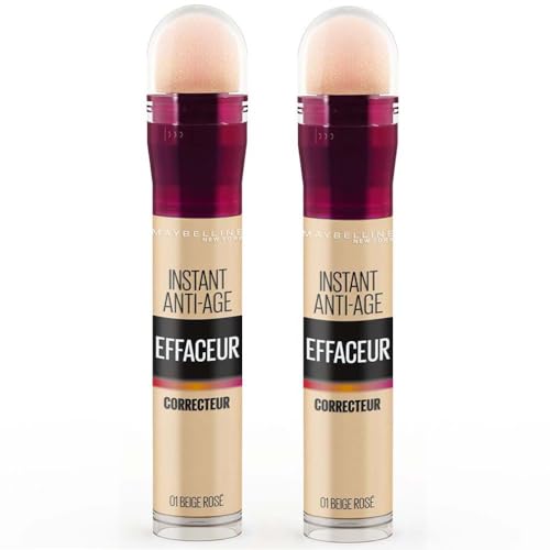 Maybelline New York Lot de 2 Anti cernesCorrecteur Fluide Instant Anti Age ’Effaceur Teinte : Rosé 01 2x 6 8 ml