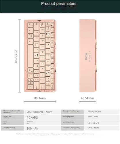 Teclado plegable bluetooth rosa de alta precision con teclado inalambrico ultra delgado 5