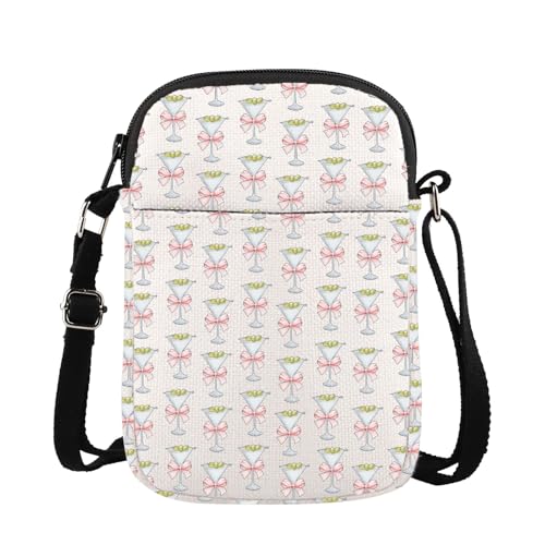 WSNANG Dirty Martini Lover Gift Coquette Dirty Martini Pink Bow Crossbody Bag Martini Cocktail Messenger Bag Coquette Gift