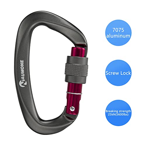 Naumone Uiaa Certified 25Kn Climbing Carabiner Heavy Duty Locking Carabiner Clip Climbing Gear For Rock Climbing Gear,Camping,Climbing Equipment,Large Carabiner (5 Pack, Gray) #TOP1