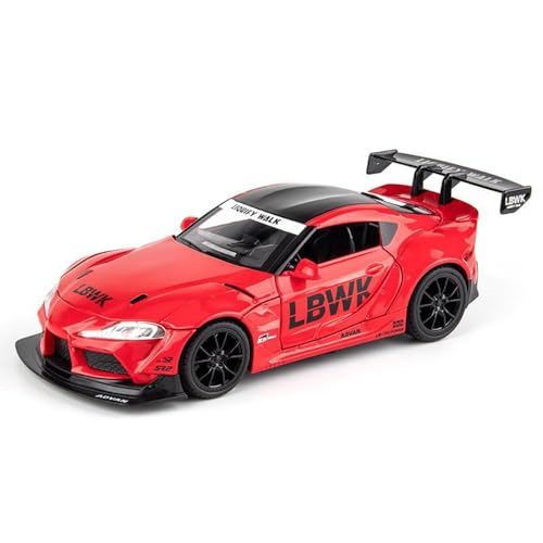 Image of 1:22 Toyota Supra Diecast Metal Car Model, Pull Back Toy with Sound & Light, Openable Doors, Kids Toy Vehicle, Durable Diecast Car for Boys, Collectible Gift (Red)