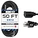 50 Ft Black Oil Resistant Extension Cord for Farms and Ranches - 14/3 SJTOW Heavy Duty Outdoor Electrical Cable with 3 Prong Grounded Plug for Safety