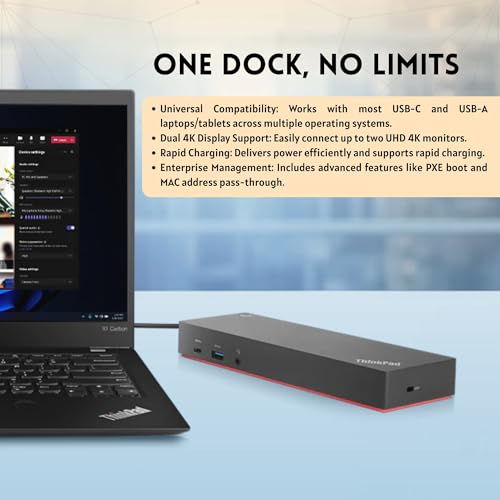 Image of Lenovo 40AF0135US Thinkpad Docking Station Dual Monitor Hybrid USB-C with USB-A | Comes with 135W, HDMI, DP, USB C to A Cables (NEW)