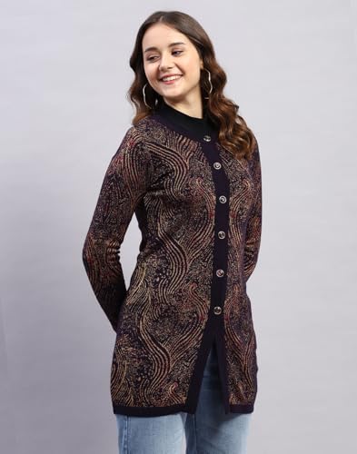 Image of Monte Carlo Womens Self Design Round Neck Full Sleeve Cardigan (1243652RN)