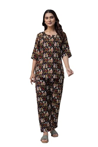 Image of REWAN Women Night Suit with Pocket | Soft & Comfortable Printed Co-ord Nightwear Set