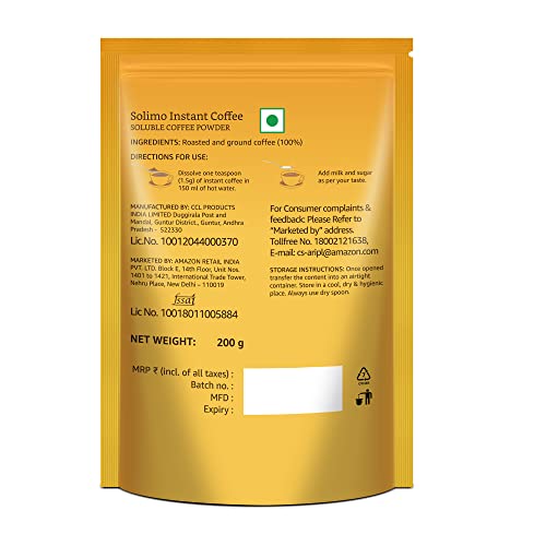 Image of Amazon Brand - Solimo Instant Coffee, 200g Pouch