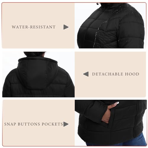 Plus Size Women's Packable Puffer Jacket 1X-6X Water-Resistant Lightweight Winter Coat(Exclusively for Plus Size)4