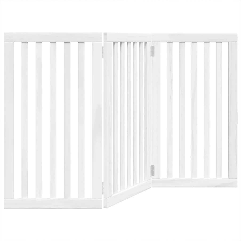 Homgoday 3-TLG. Puerta plegable para perros, barrera para perros, barrera para mascotas, barrera protectora para perros pequeños y gatos, color blanco, 150 cm, madera de álamo