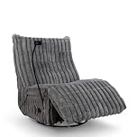 Grey Jumbo Cord Swivel Recliner Chair with Phone Holder - Fluffy Comfy Swivel Armchair for Relaxing, Grey Cuddle Chair for Living Room, Modern Recliner Armchair with Manual Recline - COMO
