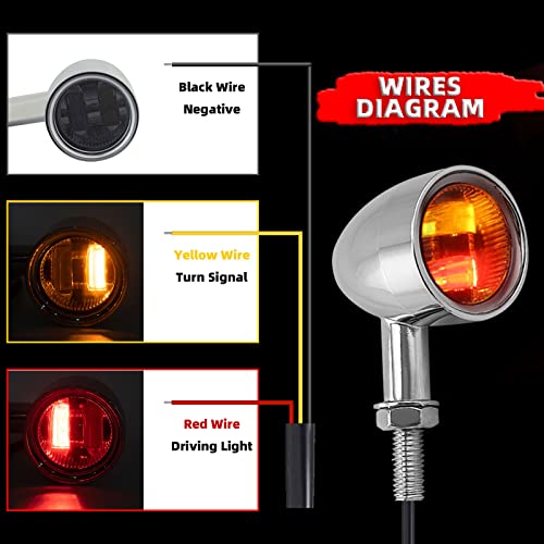 Fatecim 2X Motorcycle Led Bullet Turn Signal Lights Running Driving Lights Heavy Duty Motorbike Rear Blinkers Indicators For Bobber Harley Honda Yamaha Suzuki Kawasaki Cruiser Chopper Chrome #TOP4