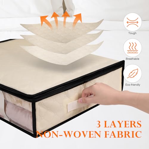 AiQInu Unterbett Aufbewahrungsbox,2 Stück Unterbettkommode mit Sichtfenster und 4 Haltegriffen 60x 45x 15 cm, Faltbare Unterbett-Aufbewahrungstasche Kleideraufbewahrung für Kleidung Decken Bettdecken