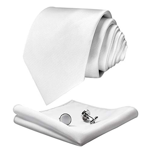 CANGRON Herren Extra lange weiße Krawatte Set 160 cm lange Krawatte mit quadratischen Manschettenknöpfen Geschenkverpackung Geschenkbox DLSCLBA Cover