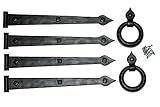 Decorative Carriage House Garage Door Hardware Kit - Ring Knockers and Hinges - Screw Mount