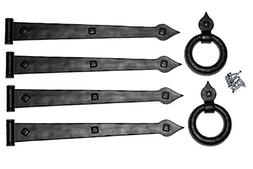 Decorative Carriage House Garage Door Hardware Kit - Ring Knockers and Hinges - Screw Mount