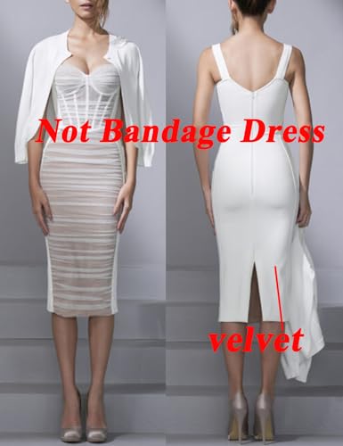 Image of houstil Women's Strap Wedding Guest Dress Velvet Mesh Bodycon Cocktail Party Fishbone Mini Clubwear