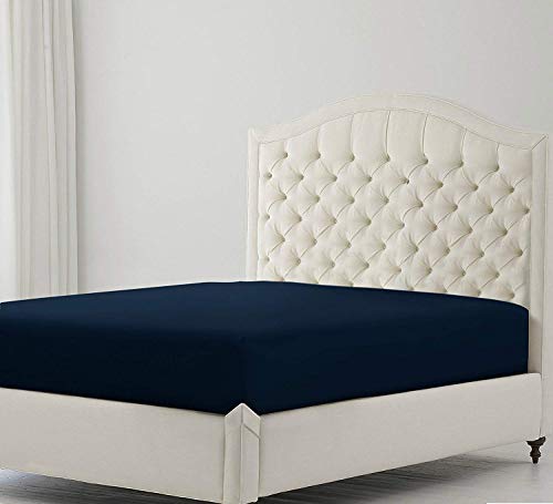 Percale Easy Care Polycotton Fitted Sheets Single - Double - King - Super King - Pillowcases (Navy Blue, King)