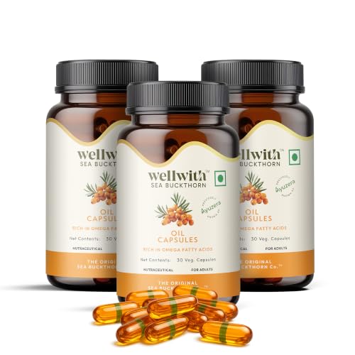 Wellwith Himalayan Sea Buckthorn Berry Oil | 500mg, 90 Softgels Vegan Capsules | Rich in Omega 3, 6, 7 & 9 (Pack of 3)