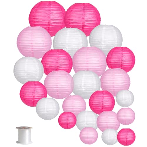 zilue 24pcs Hanging Round Paper Lanterns for Wedding Birthday Party