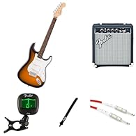 1 of Fender Squier Debut Series Stratocaster Electric Guitar, Beginner Guitar, with 2-Year Warranty, 2-Colour Sunburst (Amazon Exclusive) 1 of Fender Frontman 10G, Combo Guitar Amp, 10W, Small Practice Amp, Suitable for Electric Guitar, Black/Silver ...