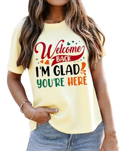 "Welcome Back I'm Glad You're Here" Shirt Teacher Tees für Damen, Cremiges Gelb, M "Welcome Back I'm Glad You're Here" Shirt Teacher Tees für Damen, Cremiges Gelb, M