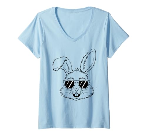 Donna Happy Easter Day Bunny Face Gifts Boys Girl Kids Maglietta con Collo a V