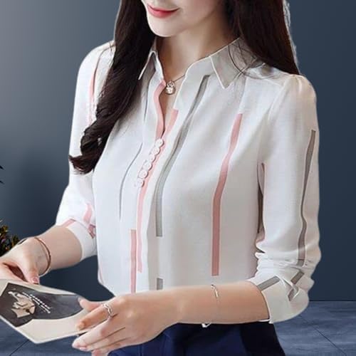 ROYALICA Women Tops Womens Regular Fit Striped White Colour Cotton Blend Casual Shirt