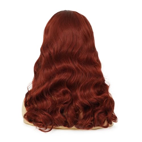 Image of Swiking Long Red Brown Curly Wig for Women Vintage Finger Wavy Wigs Natural Looking Cosplay Daily Wear Wig