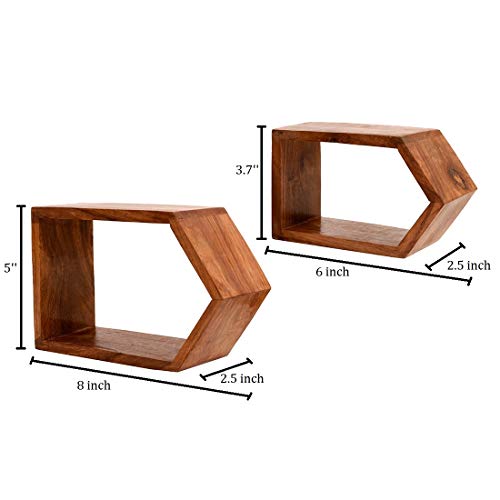 Image of AAKRITI ART CREATIONS Wooden Wall Decor Set with 2 Shelves & 3 Warli White Pots | Wooden Wall Hanging Shelves with Terracotta Vases | Matte Finish Decorative Wall Art for Living Room & Gifting