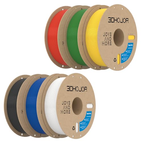 Image of 3DHoJor Basic PLA Filament 6KG Bundle 1.75mm PLA 3D Printer Filament, 6 Pack 1kg(2.2lbs) Cardboard Spool, Dimensional Accuracy + /- 0.03mm, Fit Most FDM Printer (Black+White+Red+Blue+Green+Yellow)